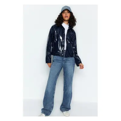 Trendyol Navy Blue Oversize fényes kabát kabát