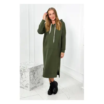 Long dress with a hood in khaki color