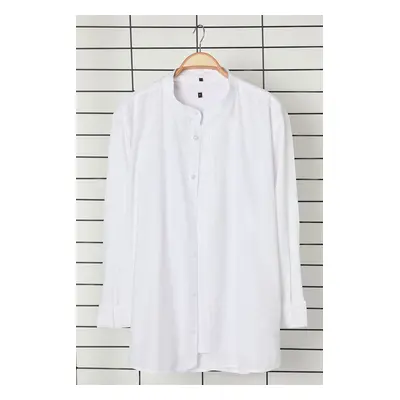 Trendyol White Regular Fit Comfortable Mandarin Collar Basic Plus Size Shirt