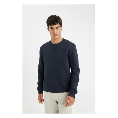 DEFACTO Navy Blue Regular Fit Crew Neck Basic Plain Sweatshirt