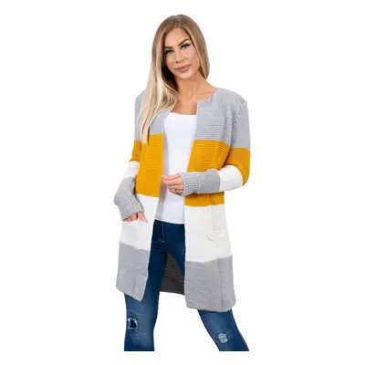 Kesi Women's Knitted Cardigan - Grey + Yellow + Ecru