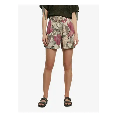 Desigual Khaki shorts with a colorful tropical pattern Pant Etnican - Women's