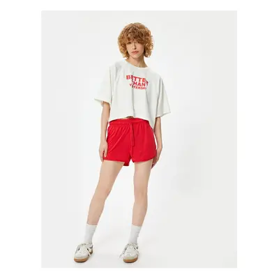 Koton Oversize Sports T-Shirt Crew Neck Slogan Printed Short Sleeve