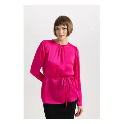 DEFACTO Fitted Round Neck Long Sleeve Chiffon Blouse