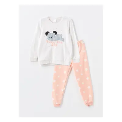 LC Waikiki Crew Neck Embroidered Polar Fleece Girls Pajama Set