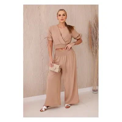 Women's set blouse + trousers - camel