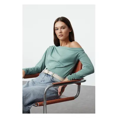 Trendyol Mint Asymmetrical Collar Flowy Stretchy Knitted Blouse