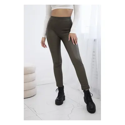 Włoski Push up pants made of eco leather khaki