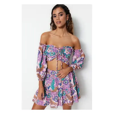 Trendyol Floral Pattern Woven Frill Blouse and Skirt Set