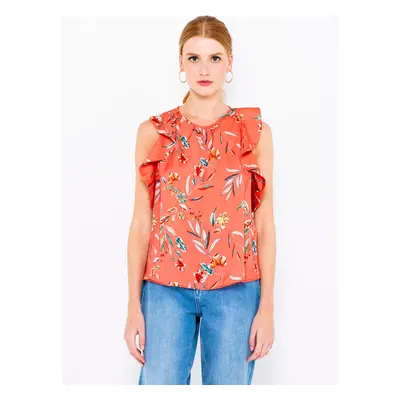 Orange floral top with ruffles CAMAIEU - Women