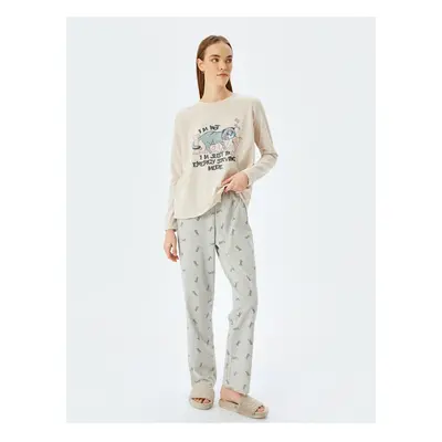 Koton Cat Printed Long Sleeve Pajama Set