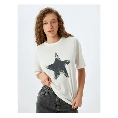 Koton Star Printed T-Shirt Crew Neck Short Sleeves Comfortable Cotton