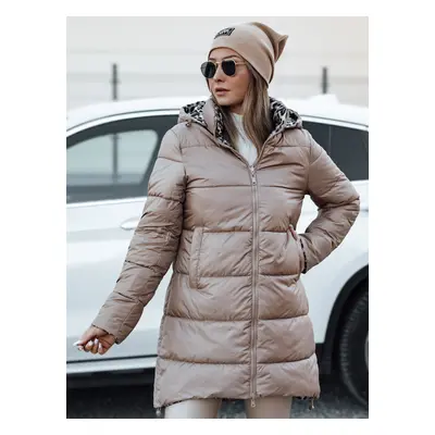 Women's winter jacket PURRBREEZ long quilted reversible with a hood in camel Dstreet color