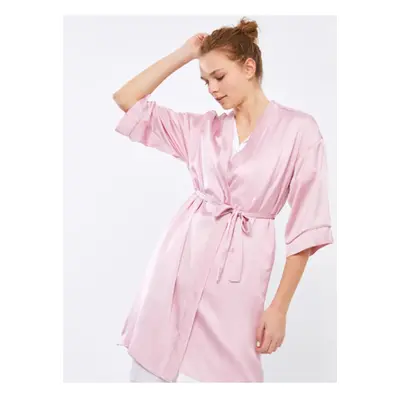 LC Waikiki Lcw Dream Women's Double Breasted Neck Printed Lacing Detail Satin Dressing Gown