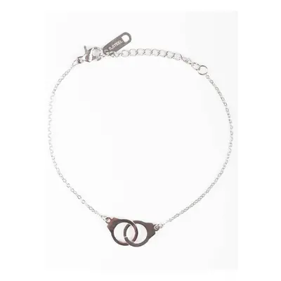 Bracelet on a silver chain decorated with handcuff pendants