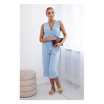 Jumpsuit with a tie at the waist with straps in blue