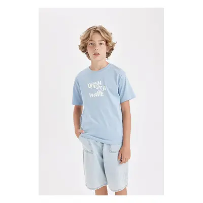 DEFACTO Boy's Crew Neck Printed Short Sleeve T-Shirt