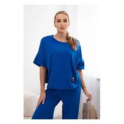 Włoski Cotton set blouse + trousers cornflower blue