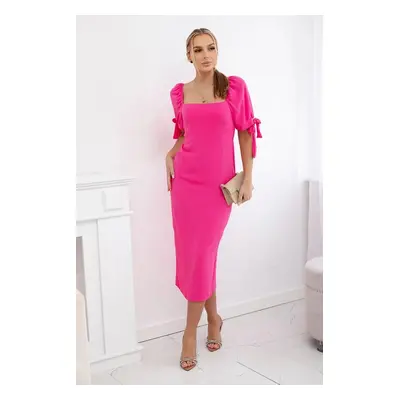 Women's dress gathered at the back with tied sleeves - fuchsia