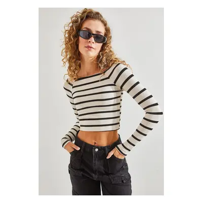 Bianco Lucci Women's Striped Crop Blouse