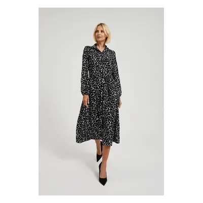 Women's patterned midi dress with long sleeves MOODO - black