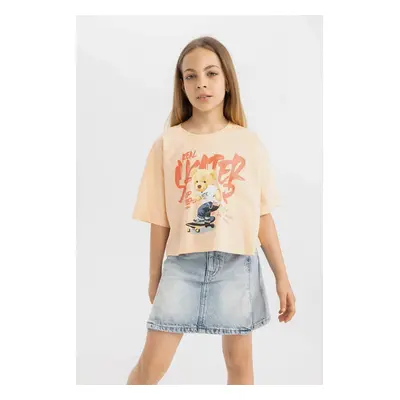 DEFACTO Girl Crew Neck Printed Short Sleeve T-Shirt