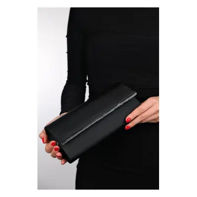 LuviShoes MARIA Black Satin Platinum Stone Women's Evening Dress Bag