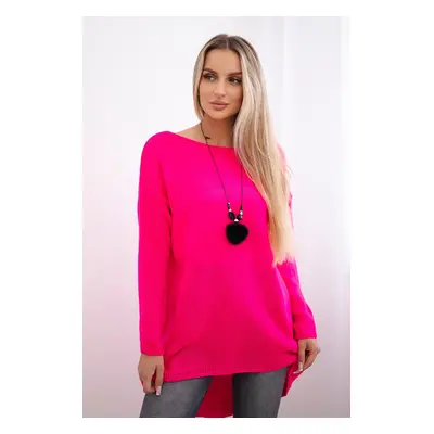 Włoski Sweater with necklace pink neon