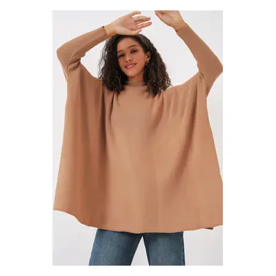 Bigdart Slit Poncho Sweater - Biscuit