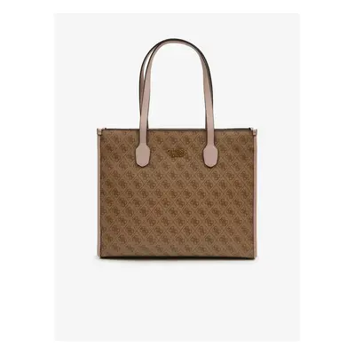 Brown Ladies Patterned Handbag Guess Silvana Tote - Ladies