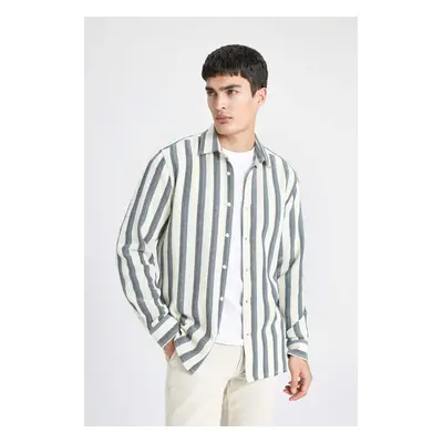 DEFACTO Regular Fit Polo Neck Cotton Striped Long Sleeve Shirt