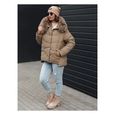 Women's winter jacket FIXMIX quilted with hood beige Dstreet