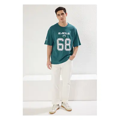 Trendyol Emerald Green Oversize/Wide Cut Sports Printed T-Shirt