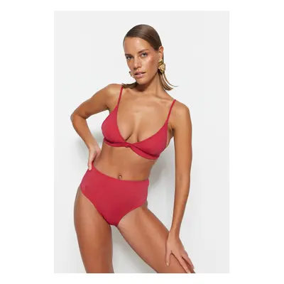 Trendyol Claret Red háromszög magas derékú kétrészes bikini szett