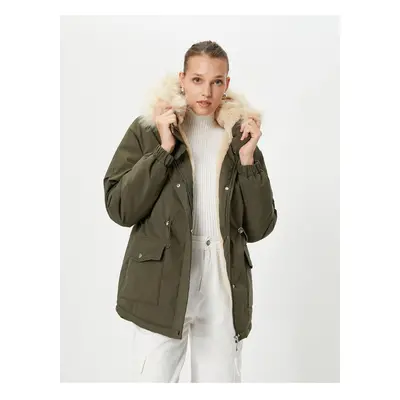 Koton Puffer Coat Hooded Plush Detailed Elastic Waist