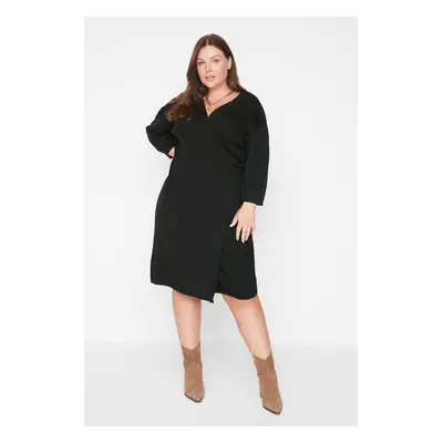 Trendyol Curve Black Double-breasted Tie-Up Knitwear Dress