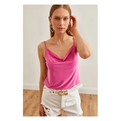 Olalook Women's Pink Strapless Collar Blouse