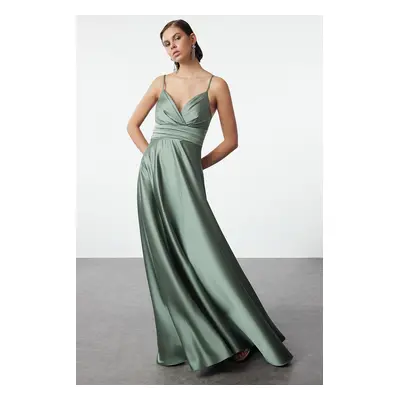 Trendyol Mint A-Line Satin Woven Long Elegant Evening & Graduation Dress