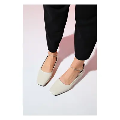 LuviShoes POHAN Beige Skin Stone Detailed Women's Flat Shoes