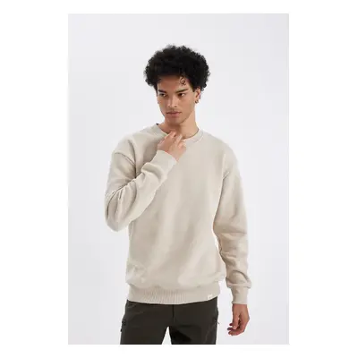 DEFACTO Oversize Wide Pattern Crew Neck Thick Basic Plain Sweatshirt