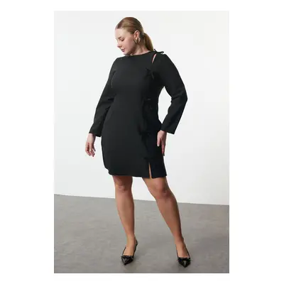 Trendyol Curve Black Women's Bow/Ribbon Woven Mini Plus Size Dress