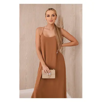 Włoski Long dress with straps Camel