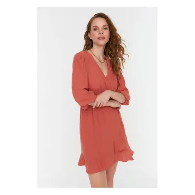 Trendyol Cinnamon Fabric Textured Woven Double Breasted Woven Dress