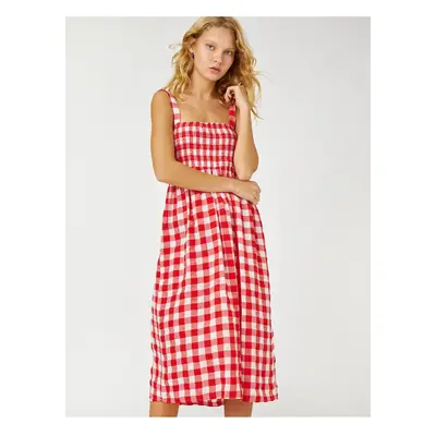 Koton Checkered Midi Dress With Gippes