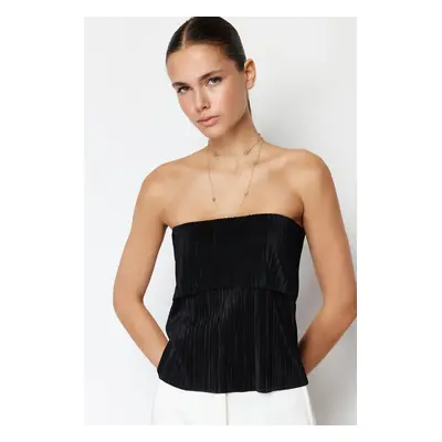 Trendyol Black Pleated Strapless Regular Stretch Knitted Blouse