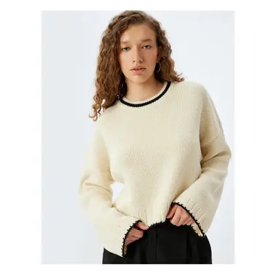 Koton Crew Neck Piping Comfortable Knitted Sweater