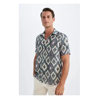 DEFACTO Regular Fit Polo Collar Patterned Short Sleeve Shirt