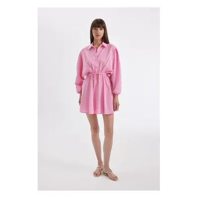 DEFACTO Shirt Collar Modal Long Sleeve Mini Dress