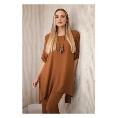 Kesi Włoski Set of blouse + pants with pendant dark camel