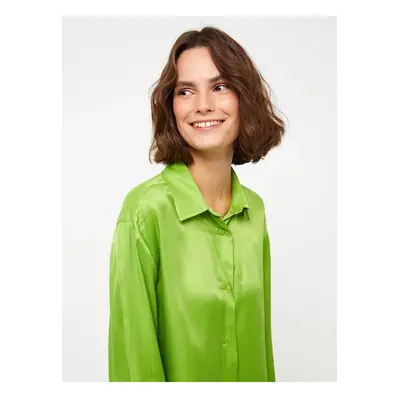 LC Waikiki Women's Casual Plain Long Sleeve Satin Shirt